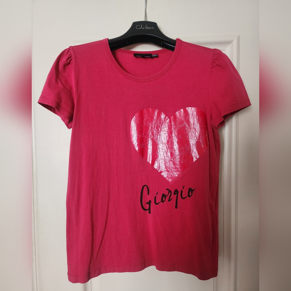 Emporio Armani Women's Heart T-Shirt, PRE-OWNED, Red, Size 44